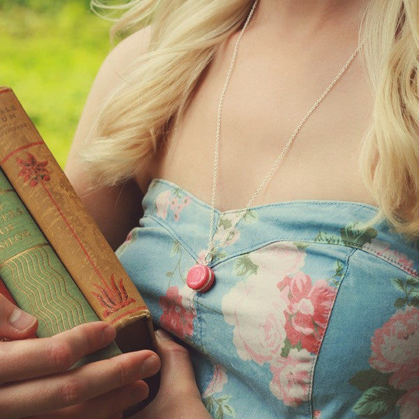 Scented Rose French Macaron Necklace – Tiny Hands Scented Rose French Macaron Necklace – Tiny Hands