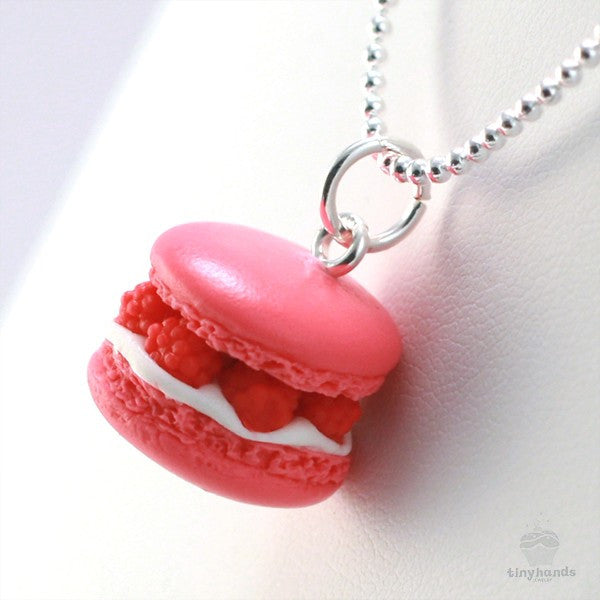 Scented Raspberry French Macaron Necklace - Tiny Hands
 - 3