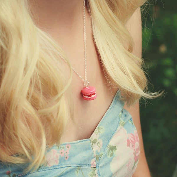 Load image into Gallery viewer, Scented Raspberry French Macaron Necklace - Tiny Hands
 - 2
