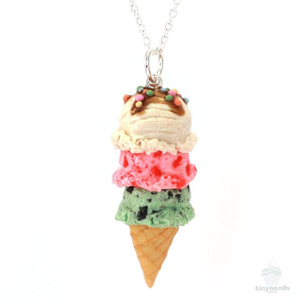 Load image into Gallery viewer, Scented Triple Scoop Ice Cream Cone Necklace - Tiny Hands
 - 1
