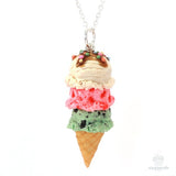 (Wholesale) Scented Triple Scoop Ice Cream Cone Necklace