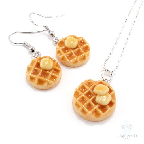 Load image into Gallery viewer, Scented Maple Syrup &amp;amp; Butter on Waffle Necklace and Earrings Set - Tiny Hands
 - 1
