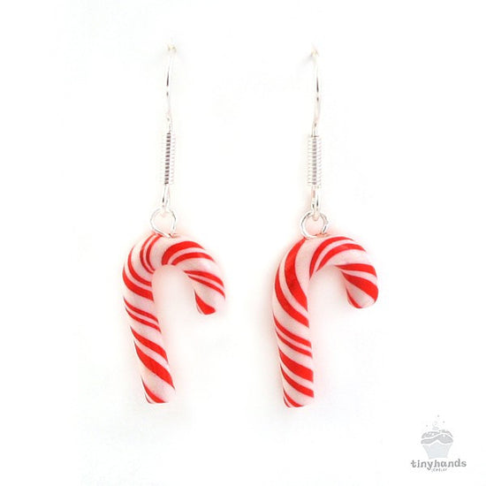 CANDI, Red & White Stripped Earrings, Polymer Clay Earrings, Christmas