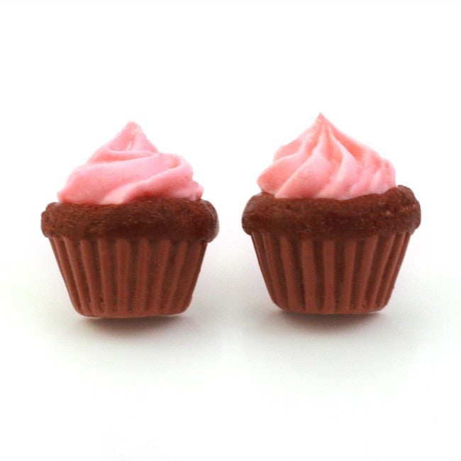 Load image into Gallery viewer, Scented Strawberry Chocolate Cupcake Earstuds - Tiny Hands
 - 1
